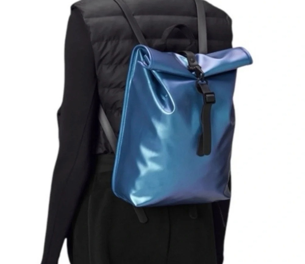 RAINS Waterproof Rolltop Rucksack Mini Backpack in Laser Blue Color NWT